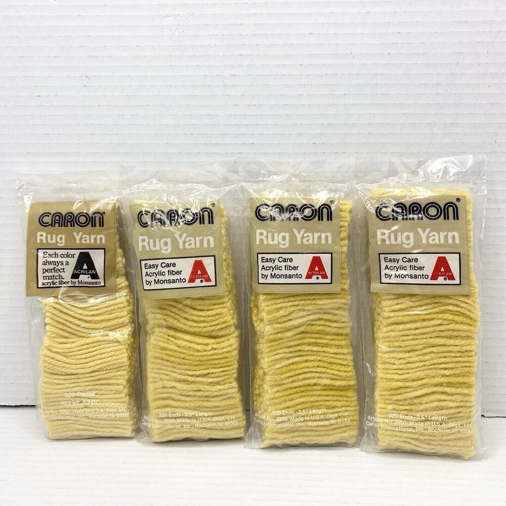 Vtg Lot of 4 Caron Rug Yarn Pre-Cut Latch Hook Yellow Easy Care Acrylic Fiber